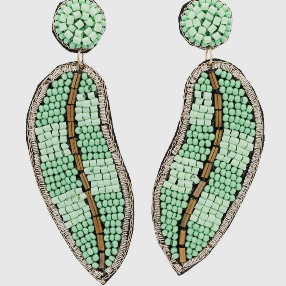 Beaded Leaf Earrings - Picture 4 of 4